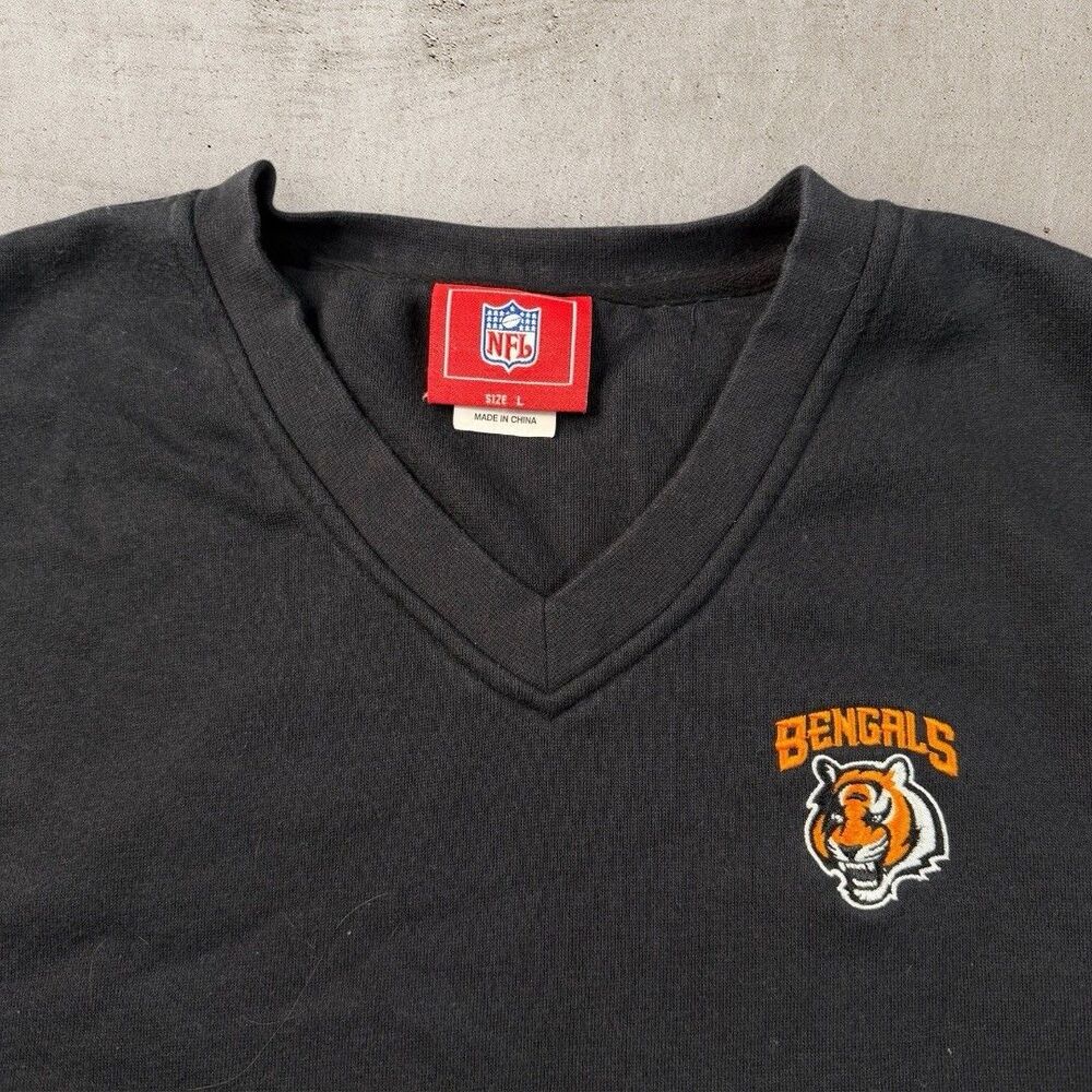 Vintage Cincinnati Bengals V Neck Sweater Vest Men’s Large Black Logo NFL Y2K